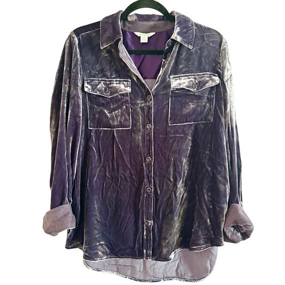 SUNDANCE Deep Purple Alvina Velvet Button-Down Silk Blend Shirt Prairie - Sz M - Picture 1 of 5